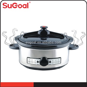 6.5 Quart Oval Manual Portable Slow Sooker with Black Ceramic Inner Pot Stoneware