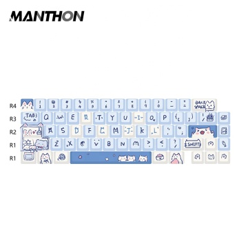 الزرقاء Cat Aim 66 Key PBT Keycap - ارتفاع المصنع الأصلي 5 جوانب المبادلة الساخنة