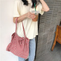 Custom Red Checked Eco Fashion Zipper Canvas Bag