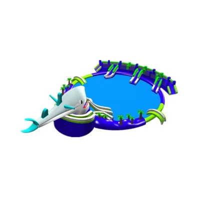 Shark Theme Inflatable Commercial Water Park: Outdoor Aquatic Games and Play Equipment for Kids