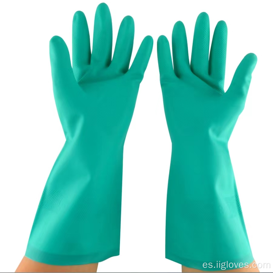 Guantes de nitrilo de trabajo resistente a los productos químicos de la industria verde