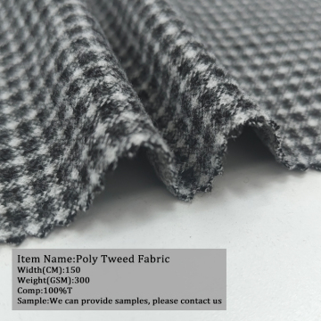 Partihandel Anpassad mönster 300 gsm polyester stickat varmt poly tweed tygdräkt tyg