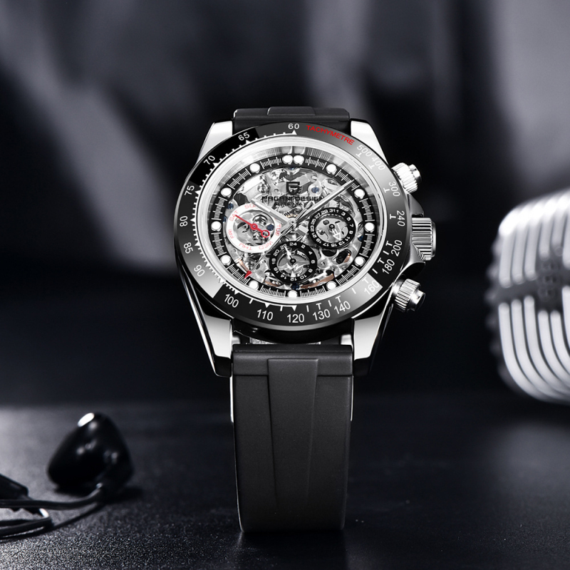 Men's Multi-functional Automatic Mechanical Watch with Hollowed Movement and Steel Band
