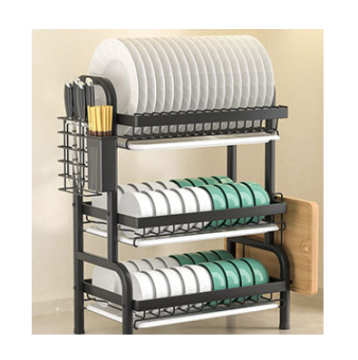 304 Stainless Steel Multi-Level Kitchen Display and Storage Shelf with Double-Bowl Design