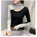 Long-sleeved half-high neck hole bottoming shirt