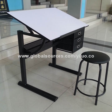 Kid's Drawing Table with Black Stool of PU Seat