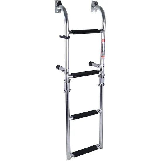 Marine Boat Folding Stainless Steel 4-Step Ladder with Rubber Grips