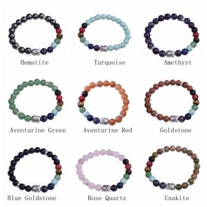 7 Chakra Gemstone Bouddhisme et Bouddha alliage Bracelet en cristal