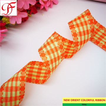 Factory High Quality Gingham Ribbon Double/Single Face Satin Sheer Organza Taffeta Hemp Metallic Ribbon with Two Stitches