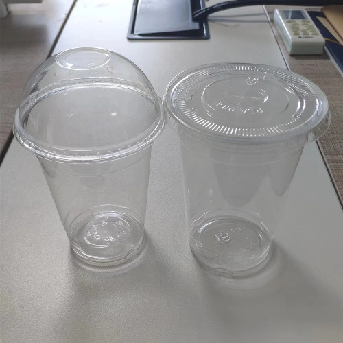 Biodegradable PLA Plastic Cups with Dome/Flat Lids, Clear/Iced