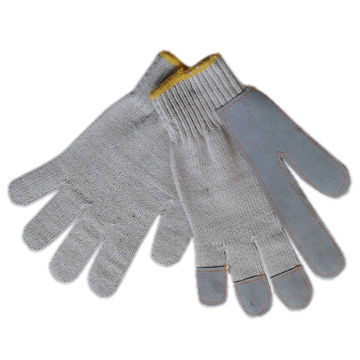 Working Gloves, Made of Color Cotton/Polyester, String Knitted Seamless, with Cow Split Leather