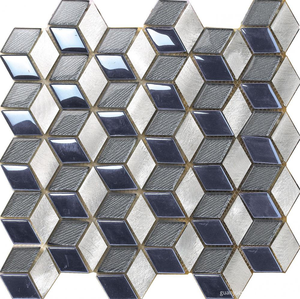 Blue Shiny Glass Aluminium Mixed Mosaic Tile