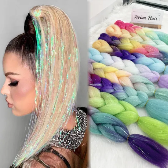 Shimmering Ombre Rainbow Bling Twist Tinsel Braids: Customized Synthetic Jumbo Braiding Hair with Sparkling Glitter