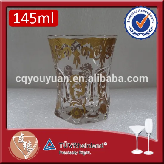custom design 5oz gold decal shaped whisky old fashioned glass