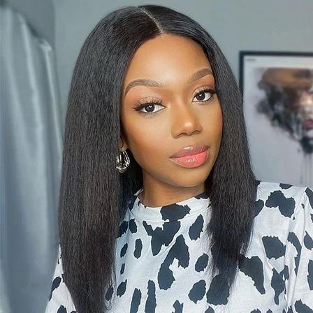 8 inch 13x4 Lace Front Kinky Straight Bob Wig