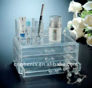 Acrylic cosmetic organizer with drawer