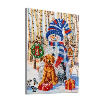 Рождественский снеговик и щенок 5D алмазная картина