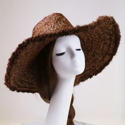 Brown lady beach raffia straw wide brimmed sun hats