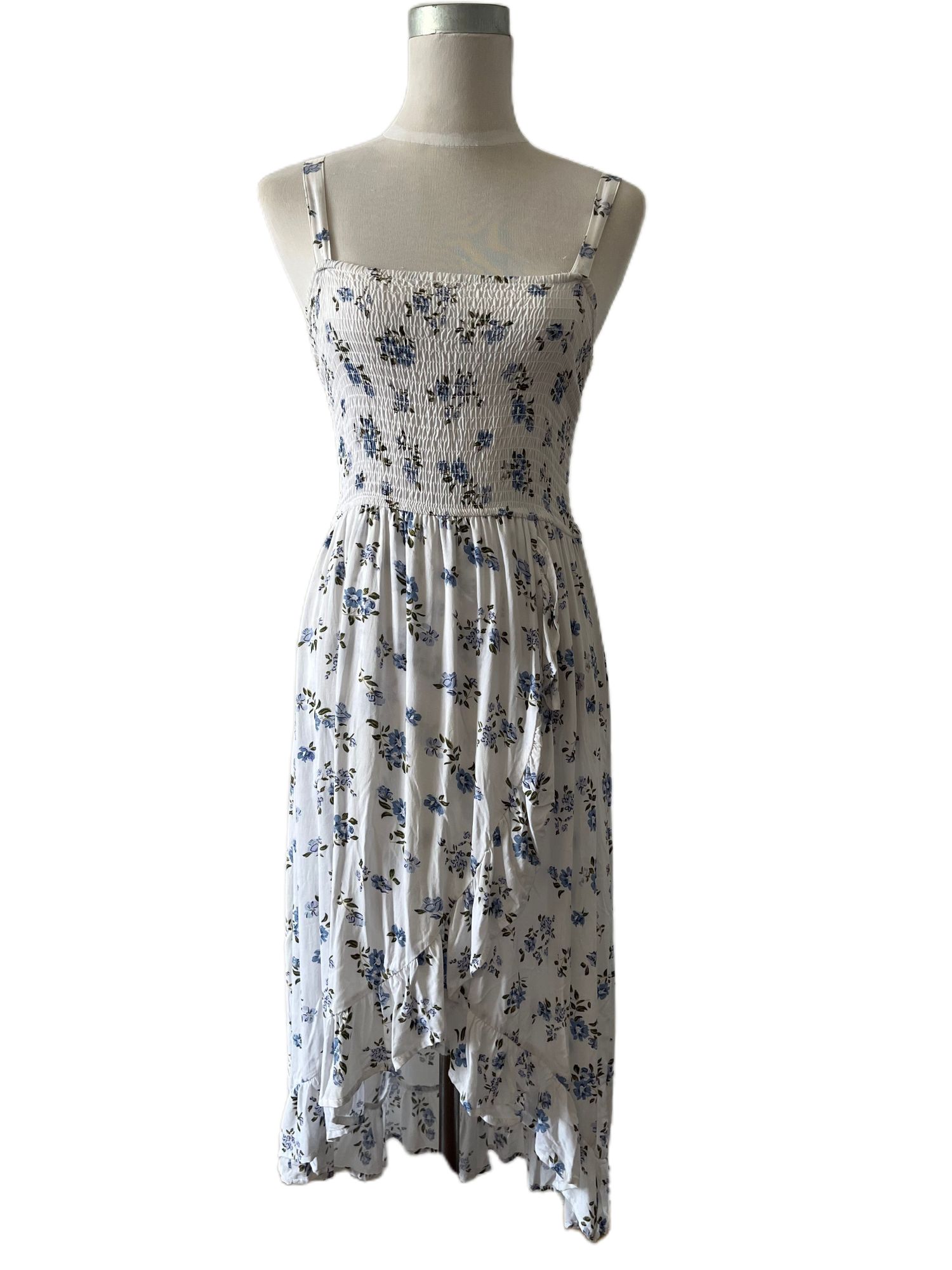 Smocked Squre Neck Straps Floral Print Dress