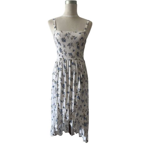 Smocked Squre Neck Straps Floral Print Dress
