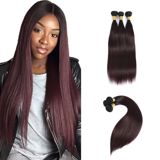 Free Sample 99J Straight hair bundles with closure Cuticle Aligned Virgin Brazilian double drawn 100% human hair bundles