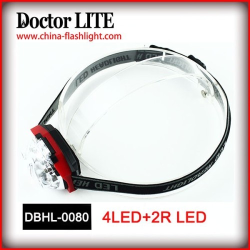 Long Life High Power 4LED +2 Red LED Plastic Headlamp