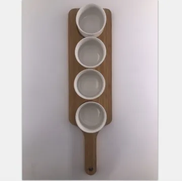 Wooden food tray with ceramic bowl set