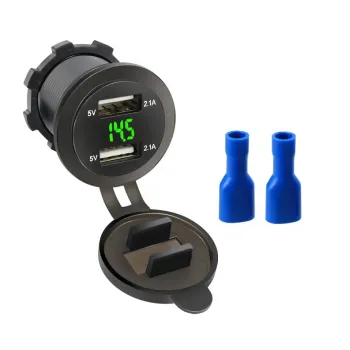 12V 24V Waterproof Dual USB Voltmeter Car Charger with 4.2A Output for Smartphone - PC Material Design