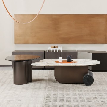 Mesa de café de lujo moderno blanco y negro y muebles de sala de estar con tapa de piedra de mármol