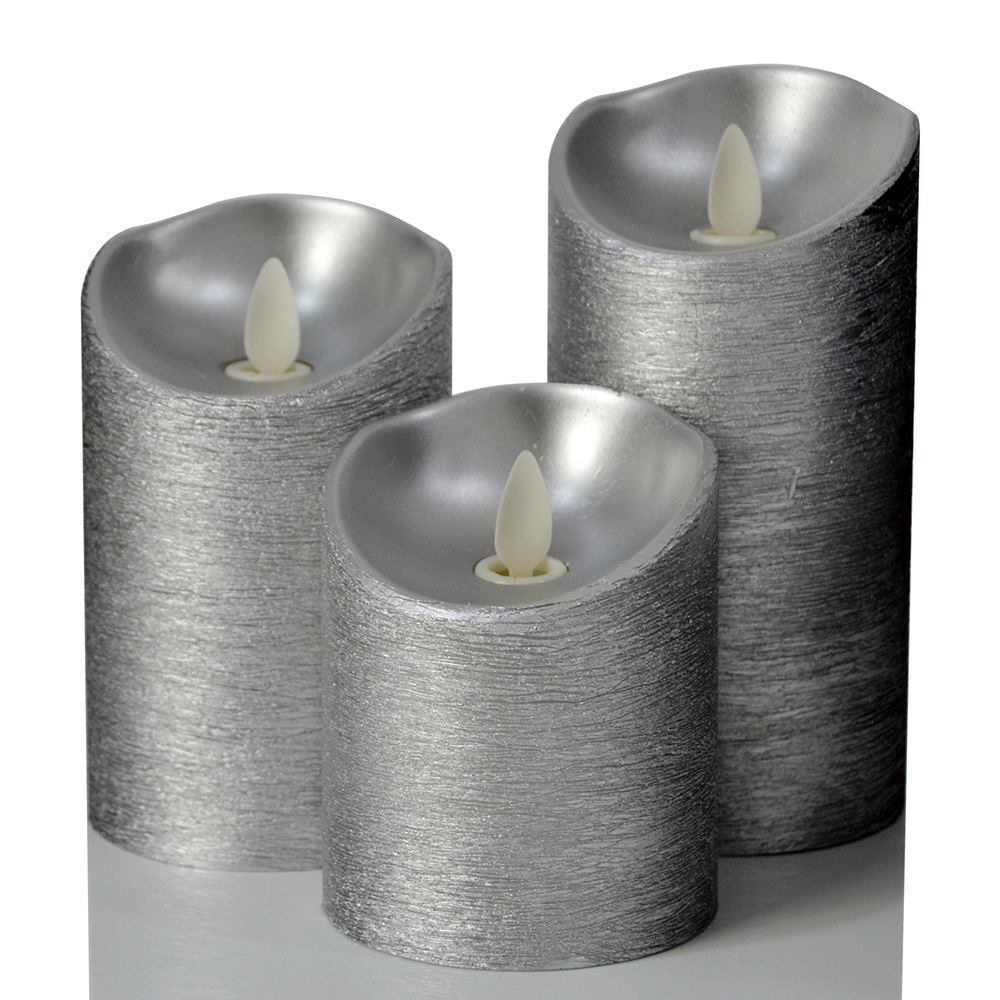 Silver Flickering Dancing Flame Led Pilar Velas Sem Chama