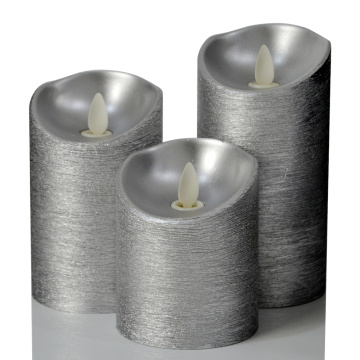 Silver Flickering Dancing Flame Led Flameless Pillar Candles