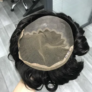 Lace Swiss /French Lace Bleached knots Toupee Men Q6 100% Human Hair Products Lace Swiss Hair Piece Toupee For Men