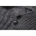 Men's Knitted Cable-Chain Buttoned Shawl Hoodie