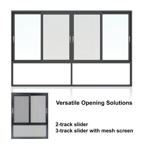Ventana corrediza de aluminio con doble acristalamiento y pantalla