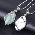 Silver Wrapped Oval Gemstone Pendant Necklace for women