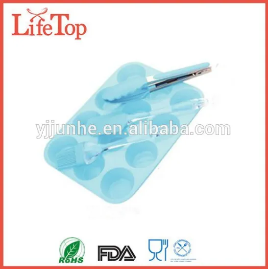 Nonstick 3Pieces Slicone Bakeware Set - Round Cupcake Mold, Spatula