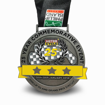 Custom Golden Metal Anniversary Sandy Beach Finisher Medal