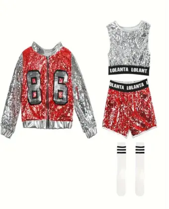 Sequin Crop Tops Shorts Jacket Dancewear Costume