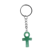 Green Aventurine Handmade Craved Ankh Pendant (20x30mm) Keychain