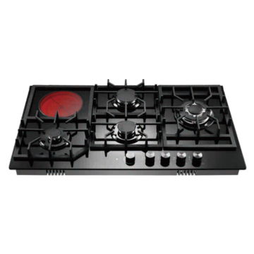 Tempered Glass Panel Stove with 4 Gas Burners and 1 Electric Heater with Safety Device