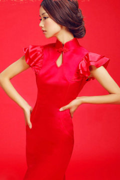 Red Lotus Sleeves Cheongsam
