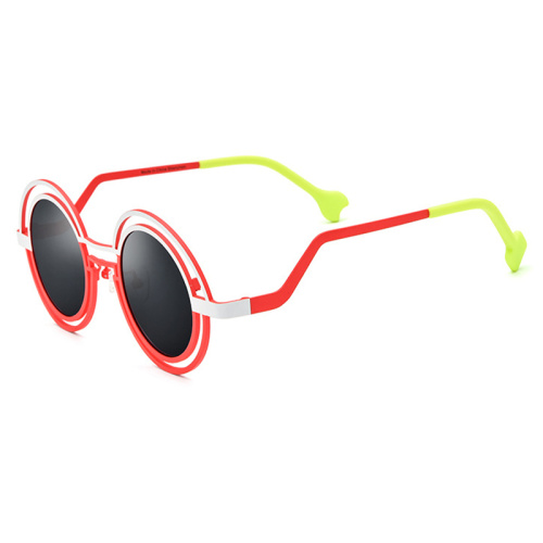 Color Blocking Round Titanium Sunglasses