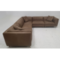 L-shaped genuine leather solid color sofa