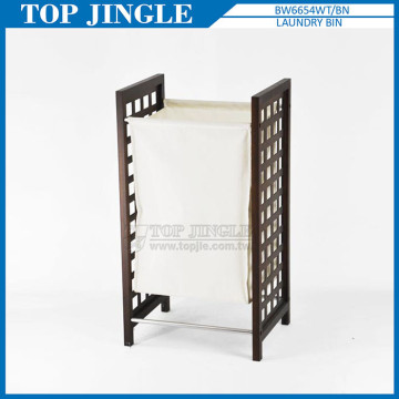 China Folding Wooden Laundry Basket With Canvas