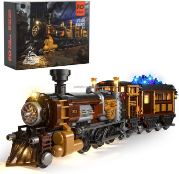 FunWhole F9006: set di mattoni edilizia illuminato a LED - Assemblare il tuo modello di treno Steampunk, regalo perfetto per bambini