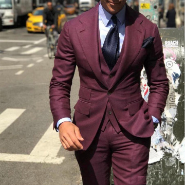 Wine Red Mans Wedding Suits Groom Wear Tuxedos Groomsman Suit Prom Dresses мужской костюм Peaky Binders 3Piece(Jacket+Pant+Vest)