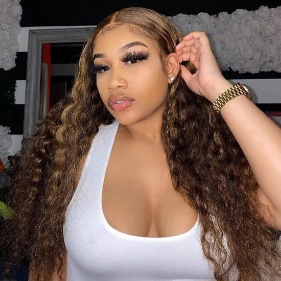 30 Inch Ombre Blonde Deep Wave Lace Front Wig for Black Women