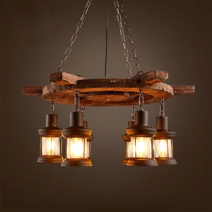 2021 European Indoor Hotel Wedding Lighting: Vintage Rustic Wooden Chandelier