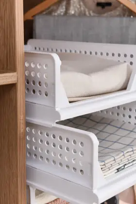 Foldable Stackable Plastic Storage Baskets for Closet Organization and Drawer Shelving