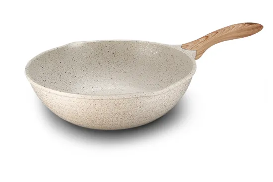 Aluminum Die-casting Wok Pan With Wooden Handle